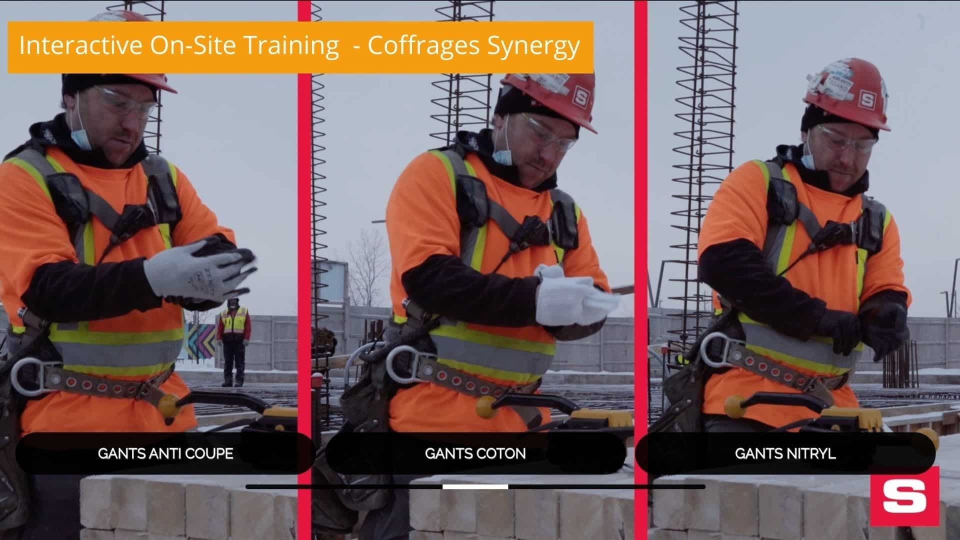 Interactive scenario-based training video comparing safety gear