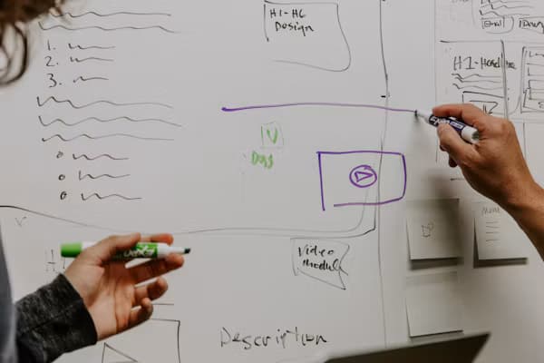 Whiteboard sketch of a course module design