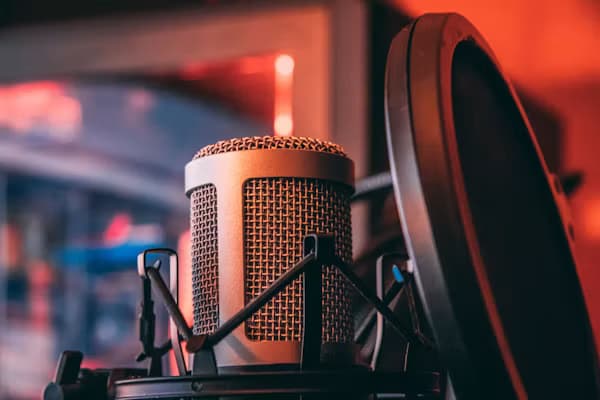 Studio microphone set up for a voiceover recording session